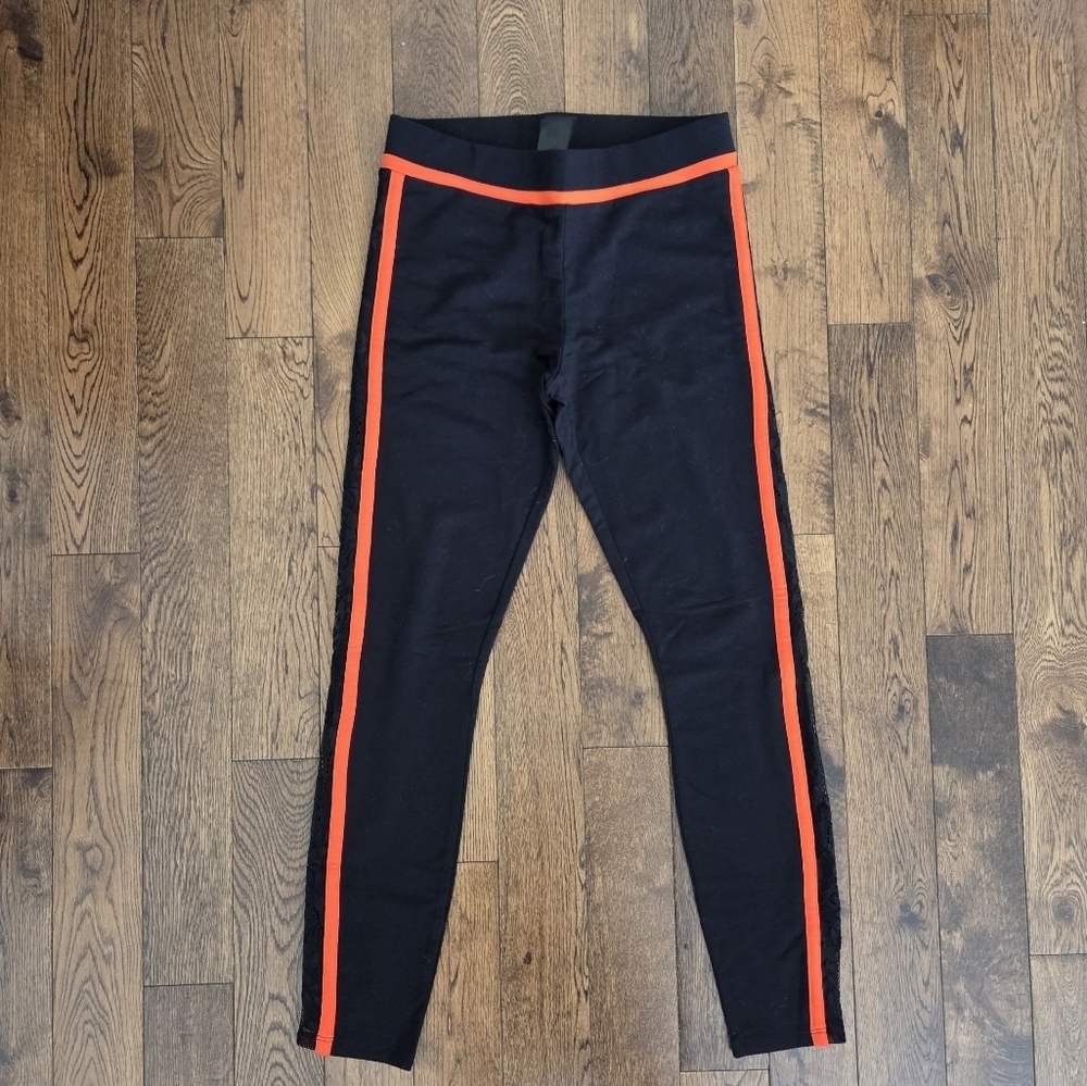 bebe Side Mesh Black Leggings with Red Stripes Size XS